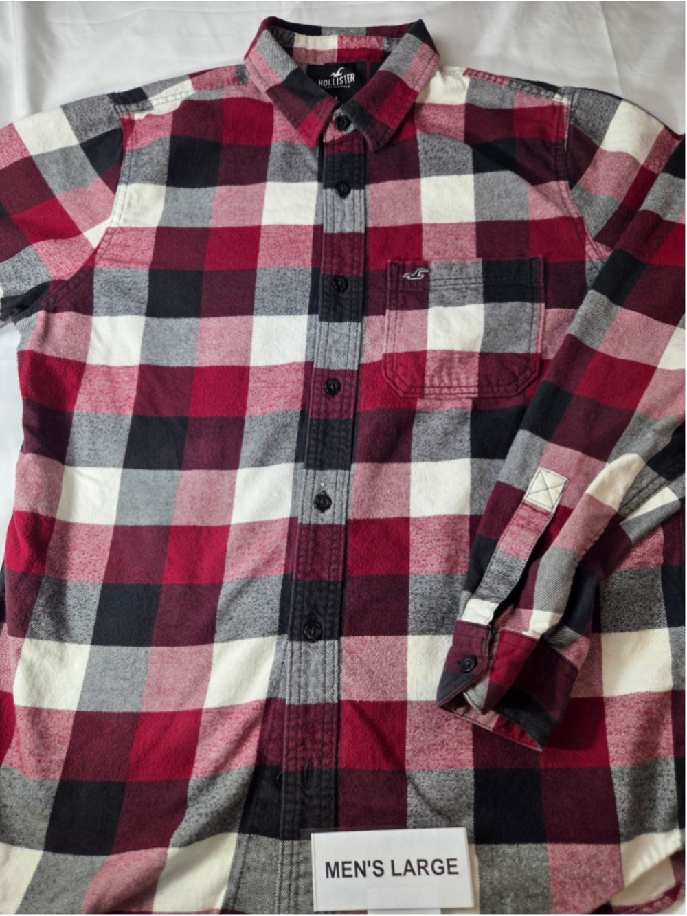 Men's Hollister Casual Button Down Shirt Large Red Black Plaid #1658